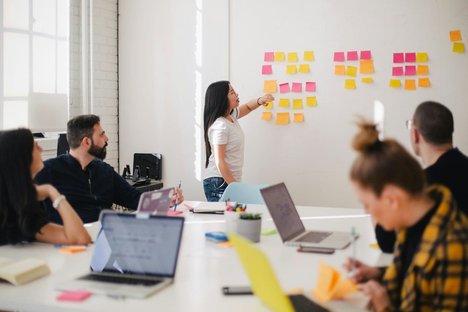 Product team planning a software release at a whiteboard